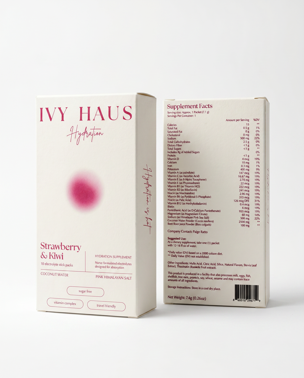 Ivy Haus Strawberry & Kiwi supplement packaging on a white background