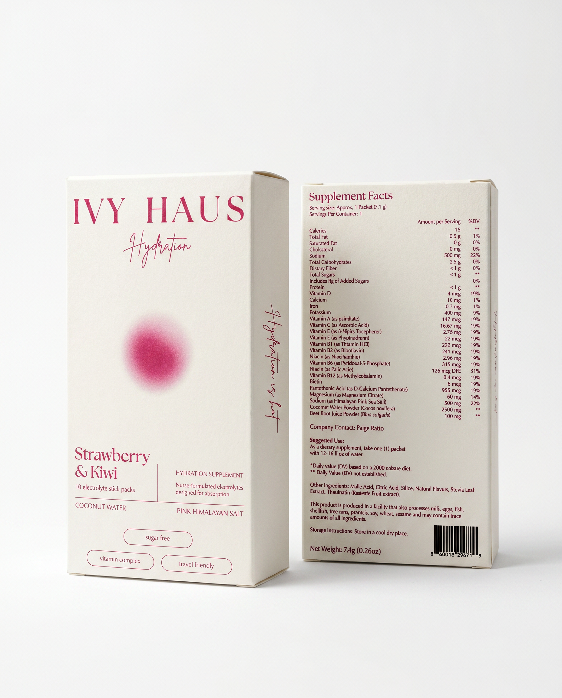Ivy Haus Strawberry & Kiwi supplement packaging on a white background